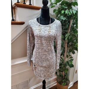 Humanoid Women's Striped Cotton Round Neck Long Sleeve Casual Knee Length Dress